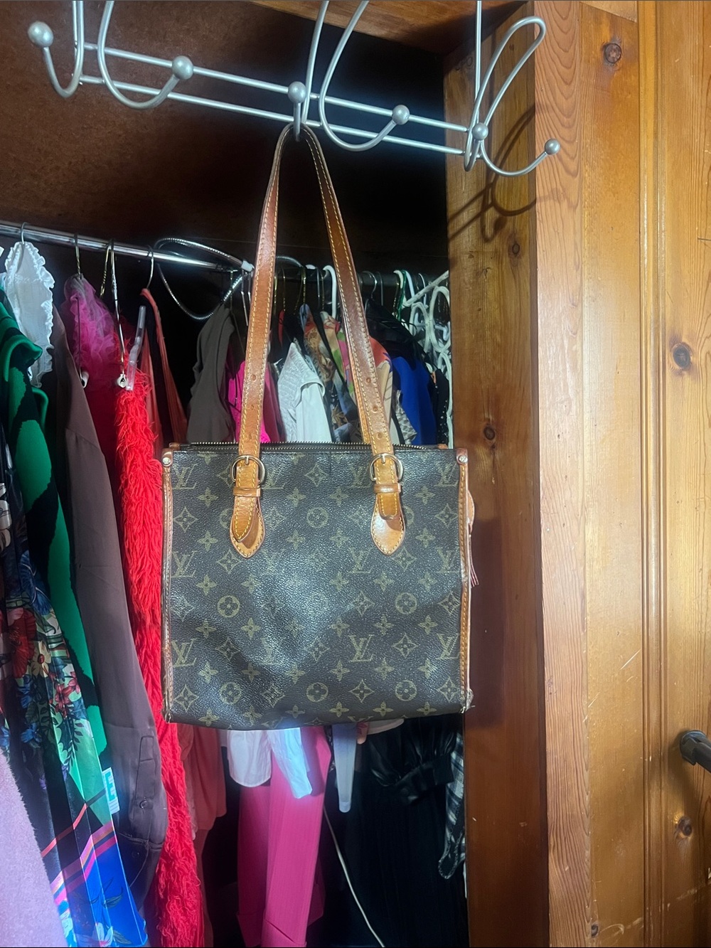 Louis Vuitton Brown Monogram Canvas Tote with Tan Leather Trim